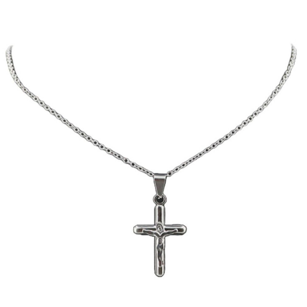 Stainless Steel Cross Jesus Crucifix Pendant With 18 Inch Necklace Chain